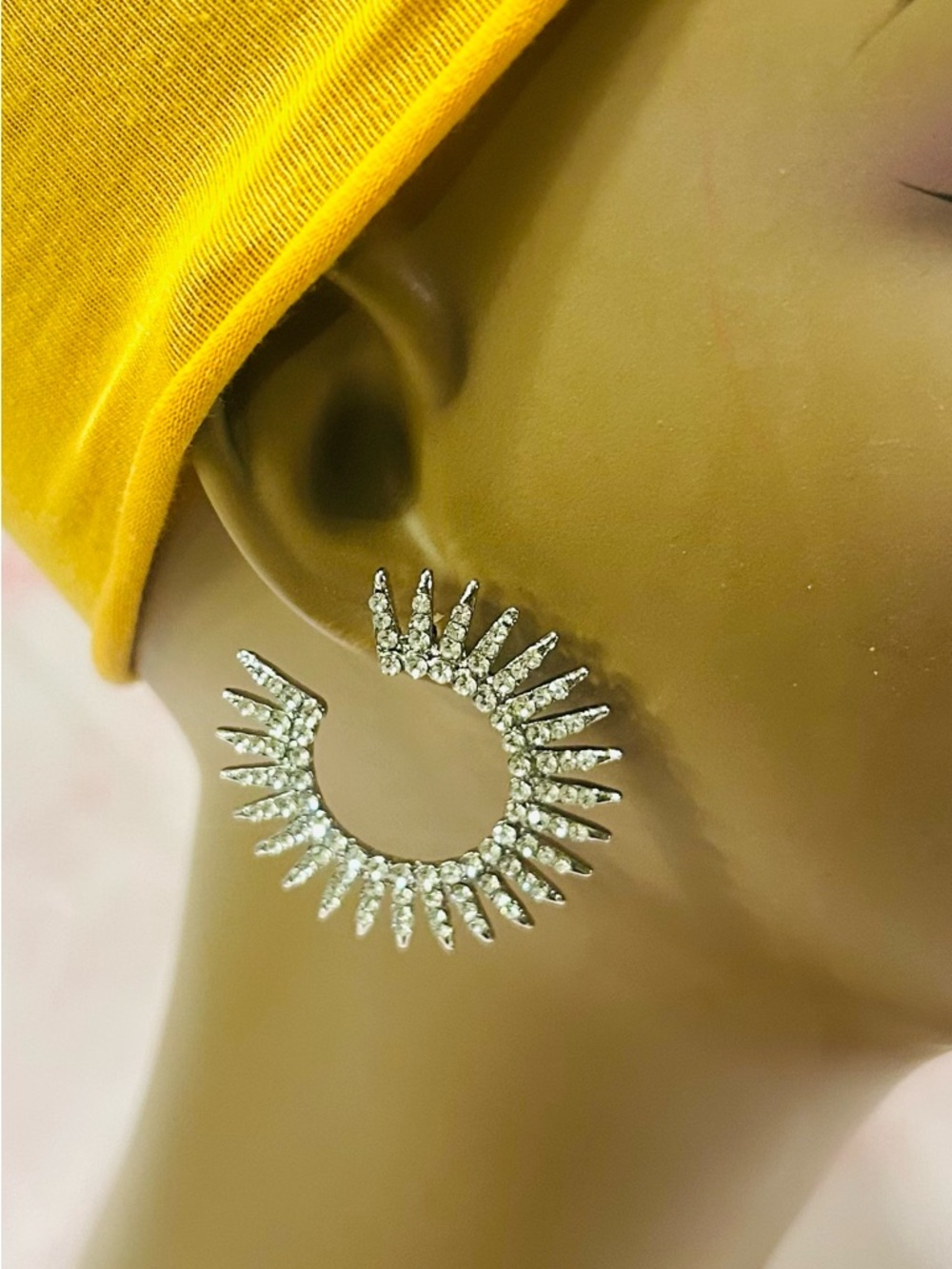 Silver Crystal Spike Hoop Earrings - Elegant Women's Jewelry